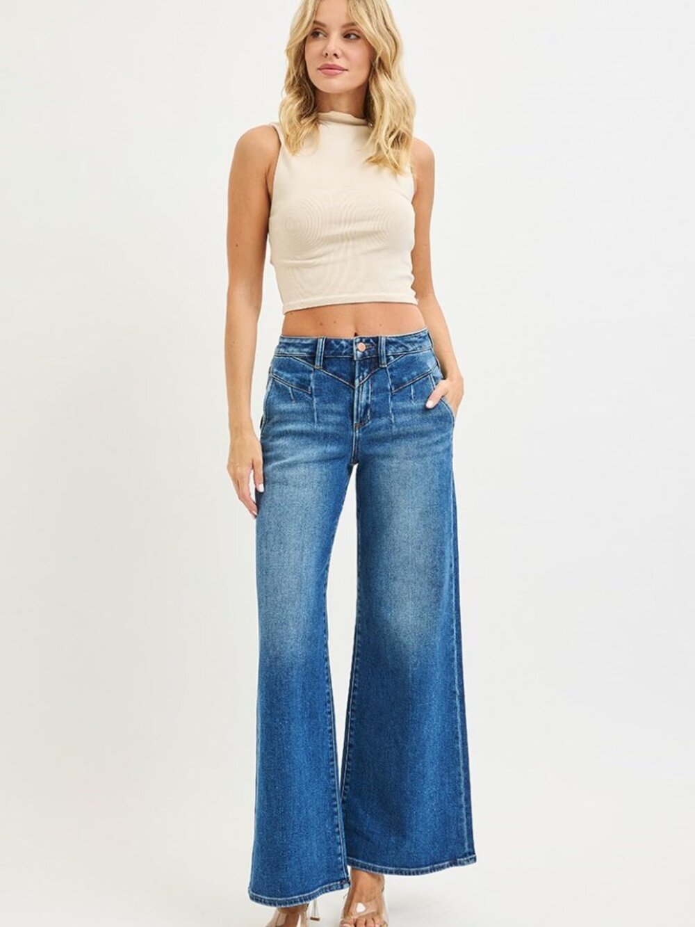 3-0426 Risen High Rise Wide leg retro denim jeans - Picture 6 of 6